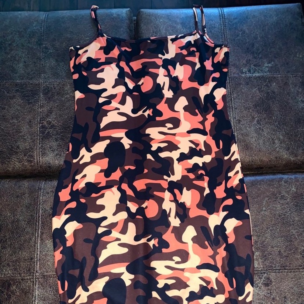 Orange army fatigue mini/midi dress